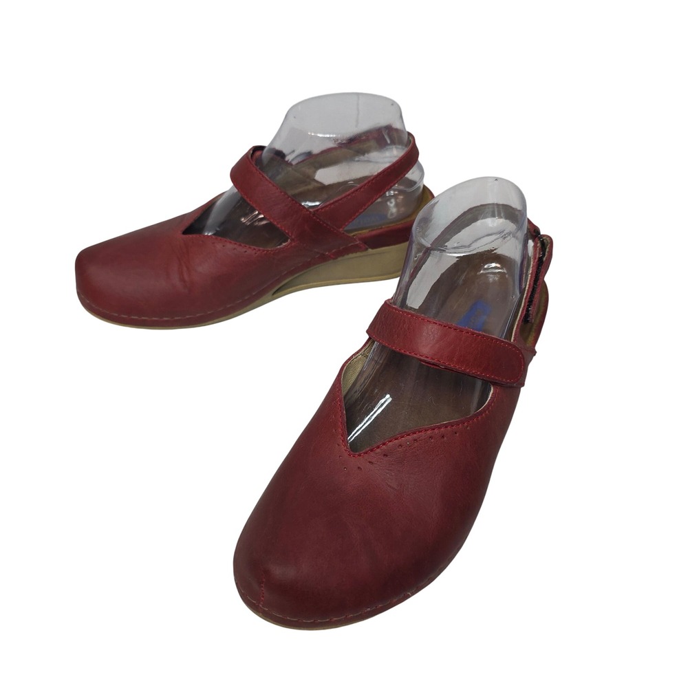 Wolky Red Leather Mary Jane Wedge Comfort Shoes Size 39 Granny vibe Walking‎